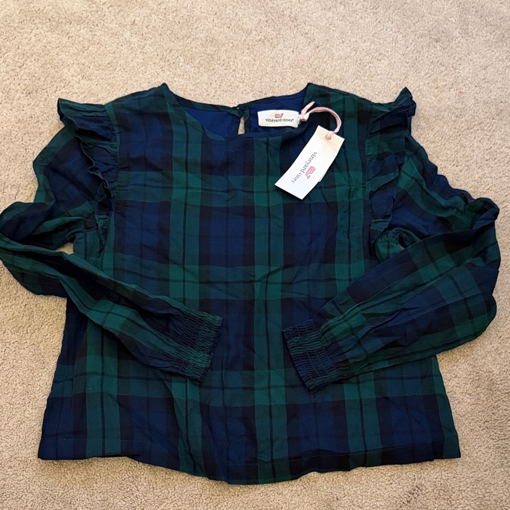 Green and Blue Plaid Girls Vineyard Vines Top